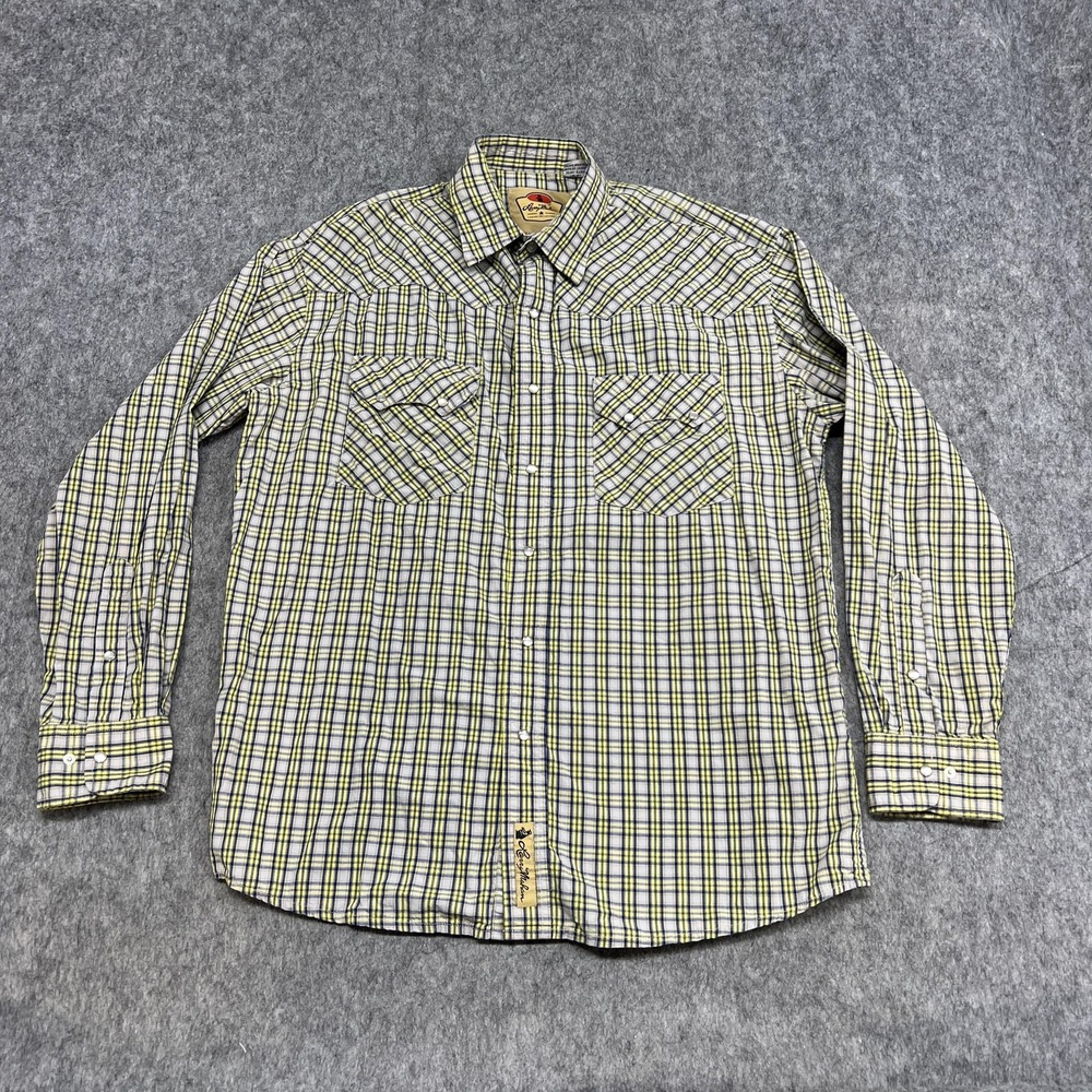 Larry‎ Mahan Shirt Mens L Yellow Gray Plaid Western Pearl Snap Cowboy Collection